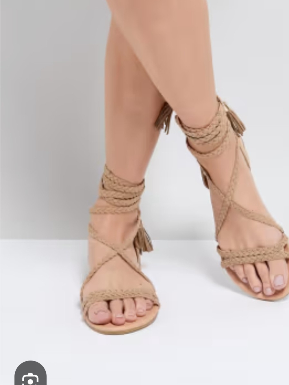 Fayla Plaited Tie-Leg Flat Sandals in Tan